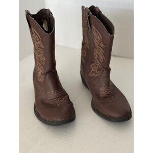 Kids' Deer Stag Western Boots Brown Cowboy Youth Size 1 M Embroidered Pull-On